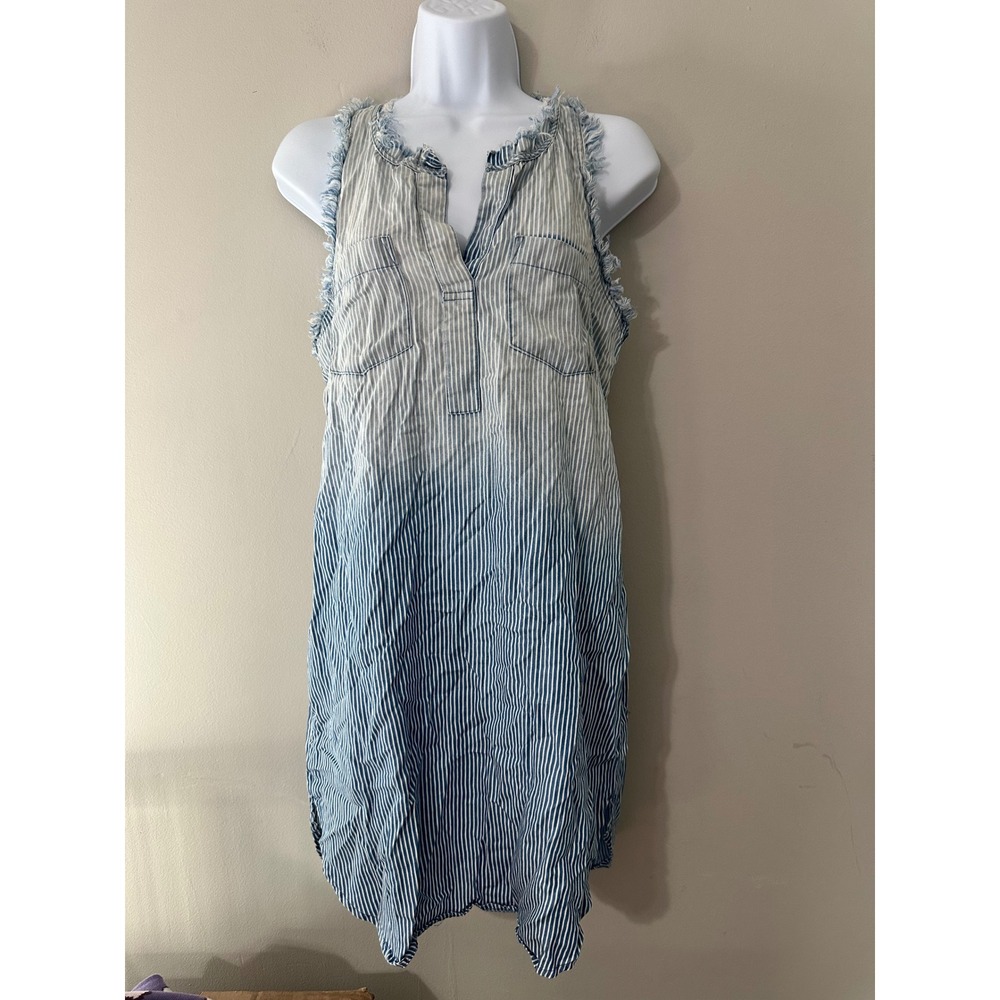 FIFTEEN TWENTY Striped Ombre Frayed Denim Tencel Mini Dress XS
